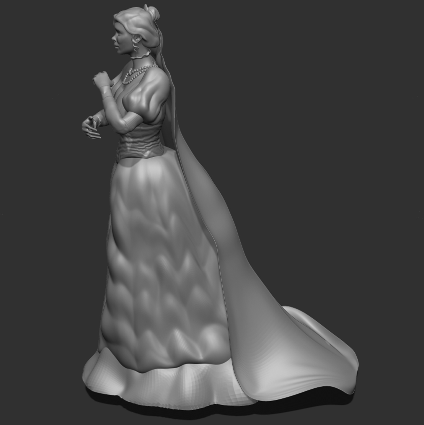 An image of a side view of a digital 3d sculpt of a bride