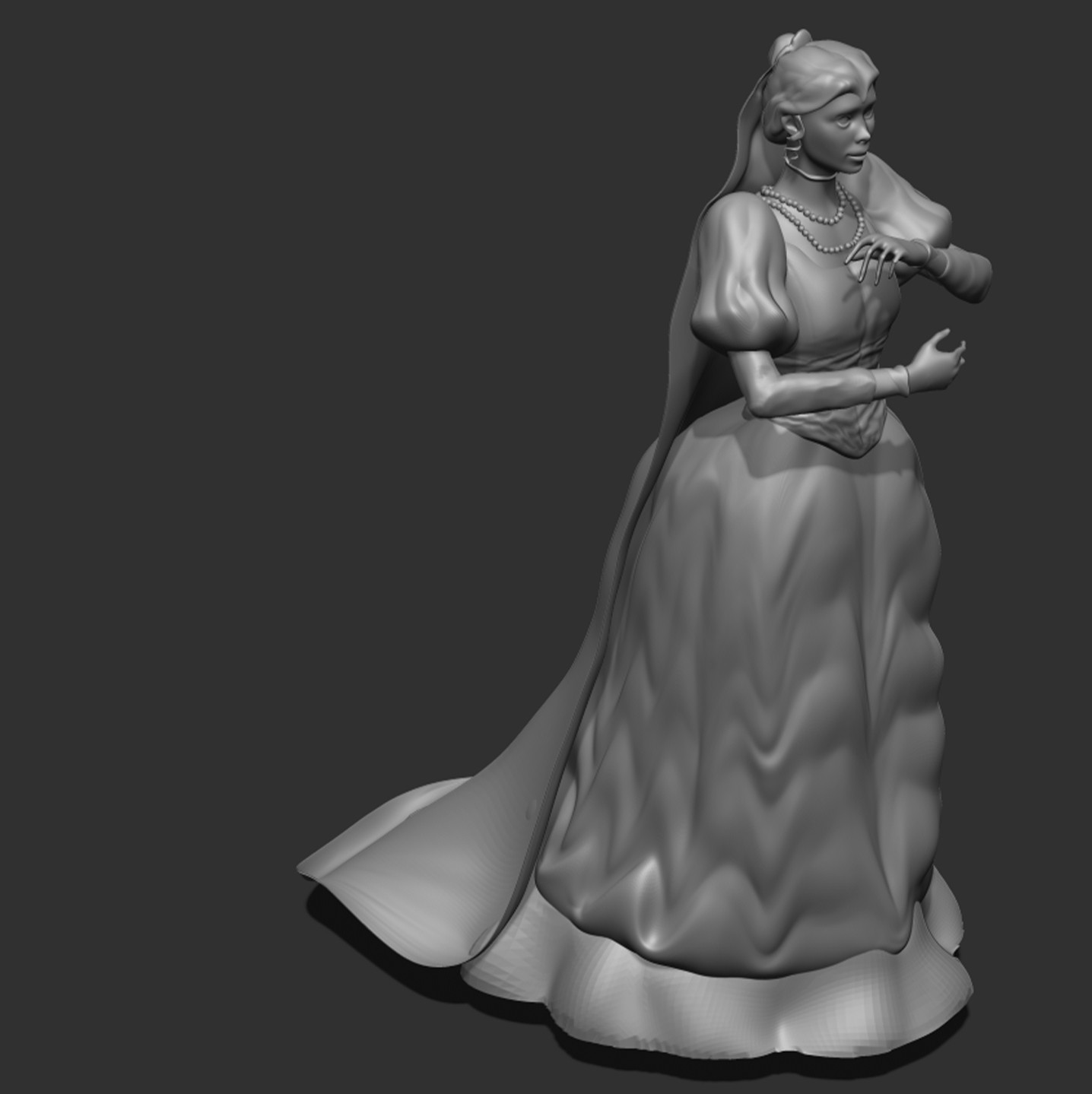 An image og a three quarters view of a digital 3d sculpt of a bride